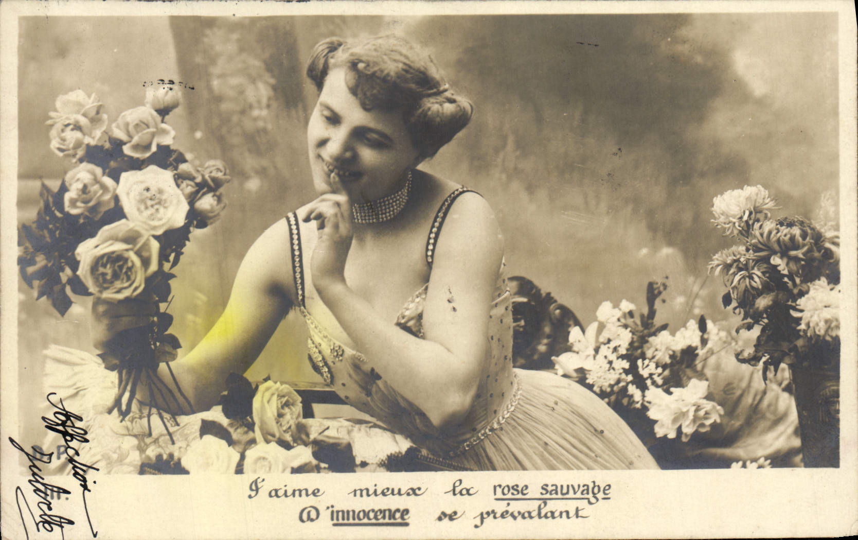 VINTAGE POSTCARD Fantaisie Woman I love the Rose Sauvage best