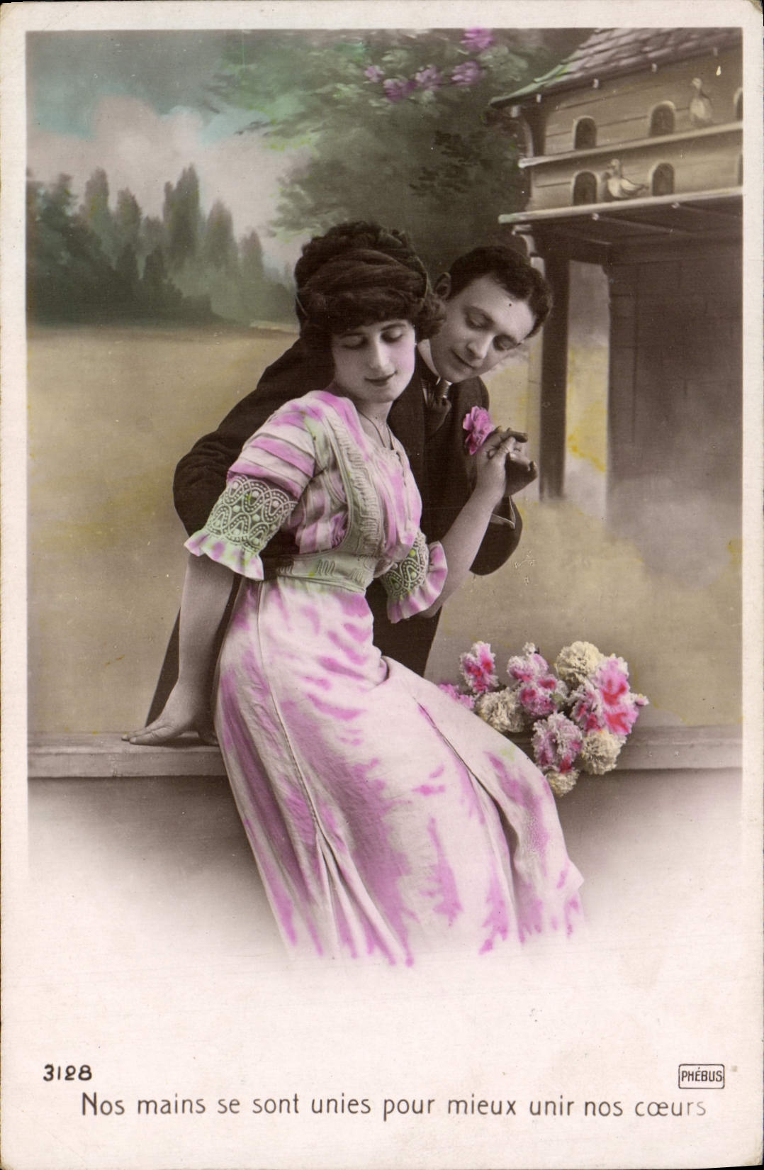 VINTAGE POSTCARD Fantaisie Woman Our hands were linked for better linking to us hearts