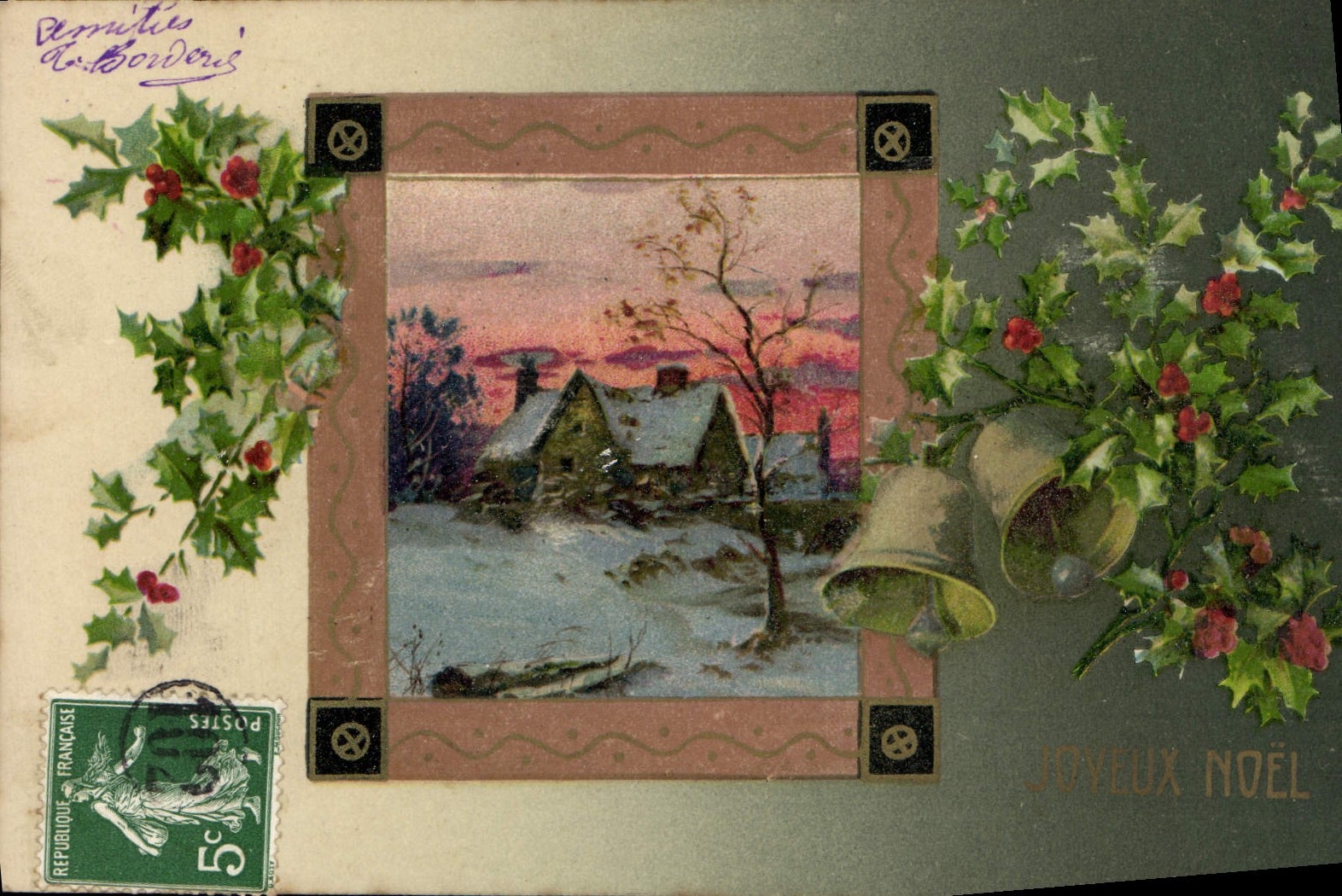 VINTAGE POSTCARD Fantasy Christmas Bell