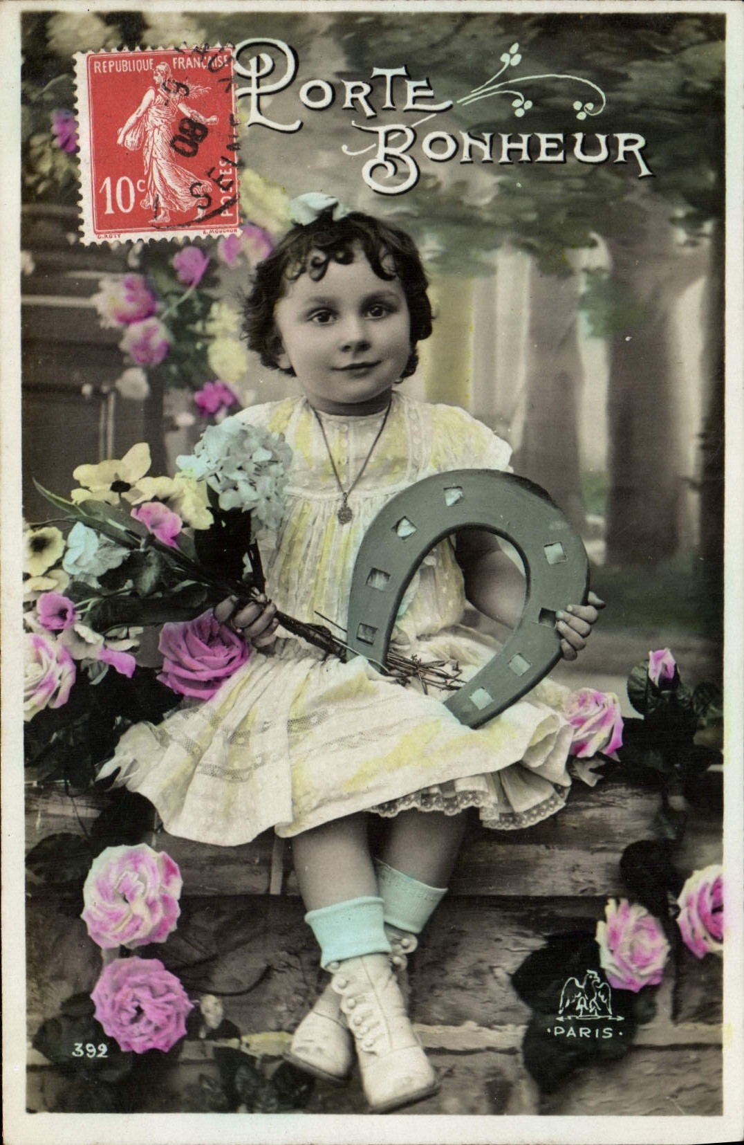 VINTAGE POSTCARD Fantaisie Child Carries Happiness Horseshoe