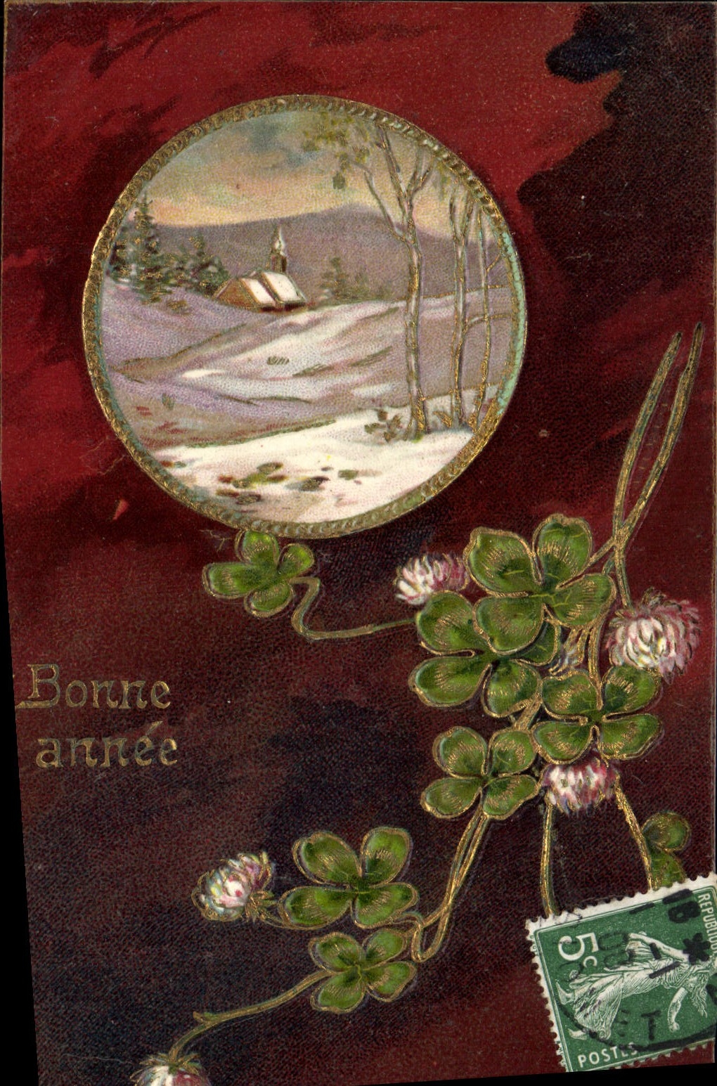 CPA Fantaisie Fleurs Trefles Bonne Annee