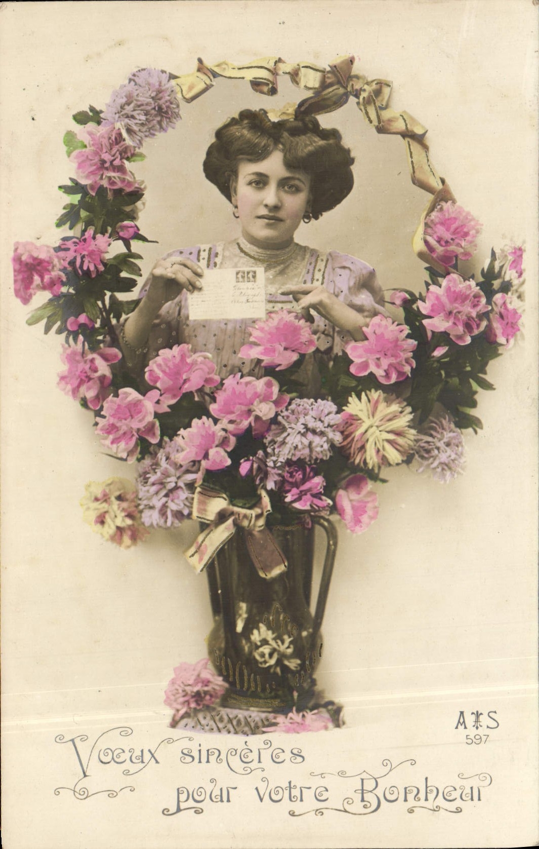 VINTAGE POSTCARD Fantasy Woman Sincere Wishes for your Happiness