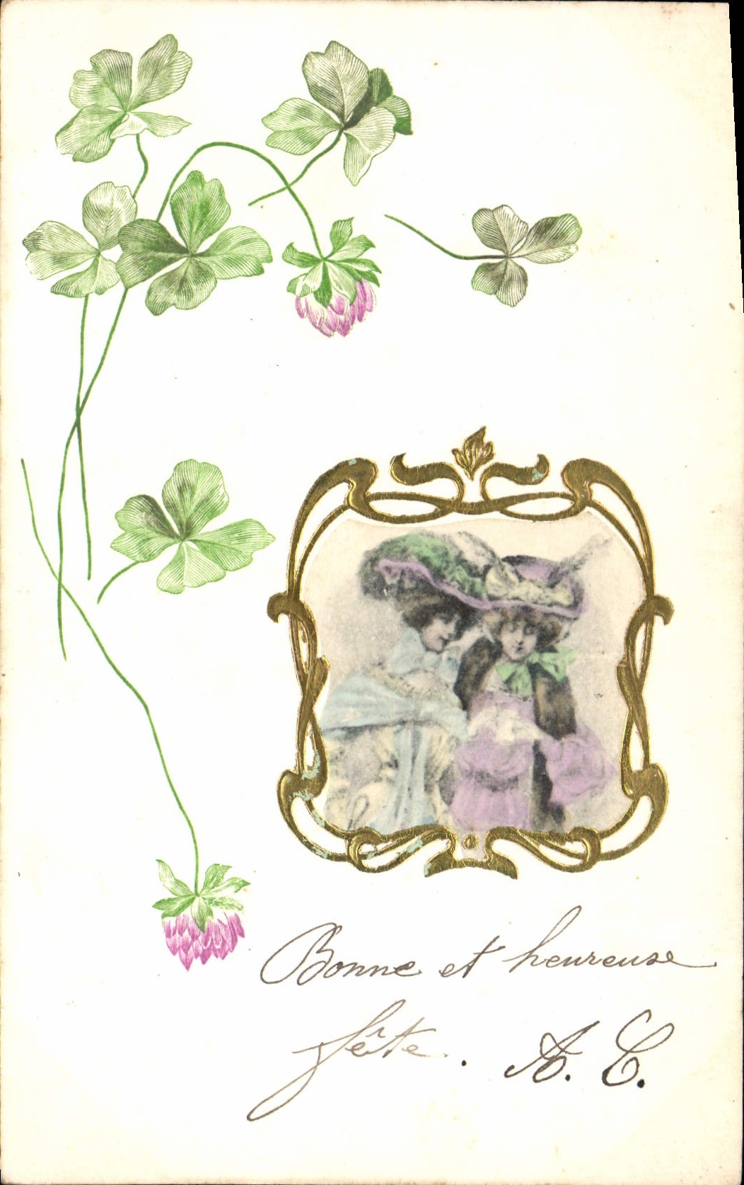 VINTAGE POSTCARD Good Fantasy Women and happy festival