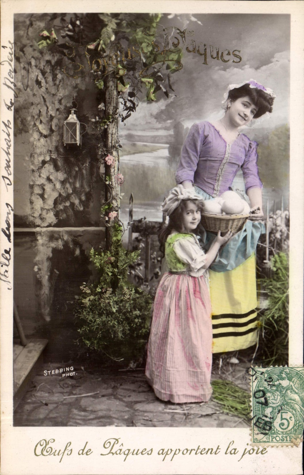 VINTAGE POSTCARD Fantaisie Child wife Easter eggs brings the joy