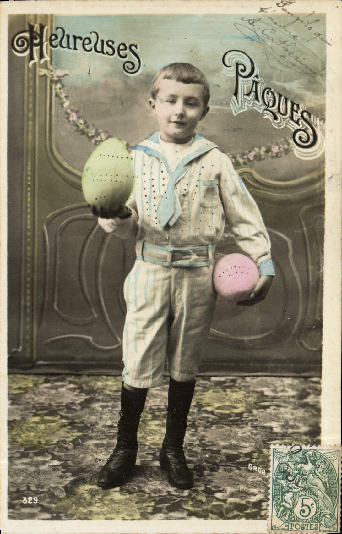 CPA Fantaisie Enfant Heureuses Paques