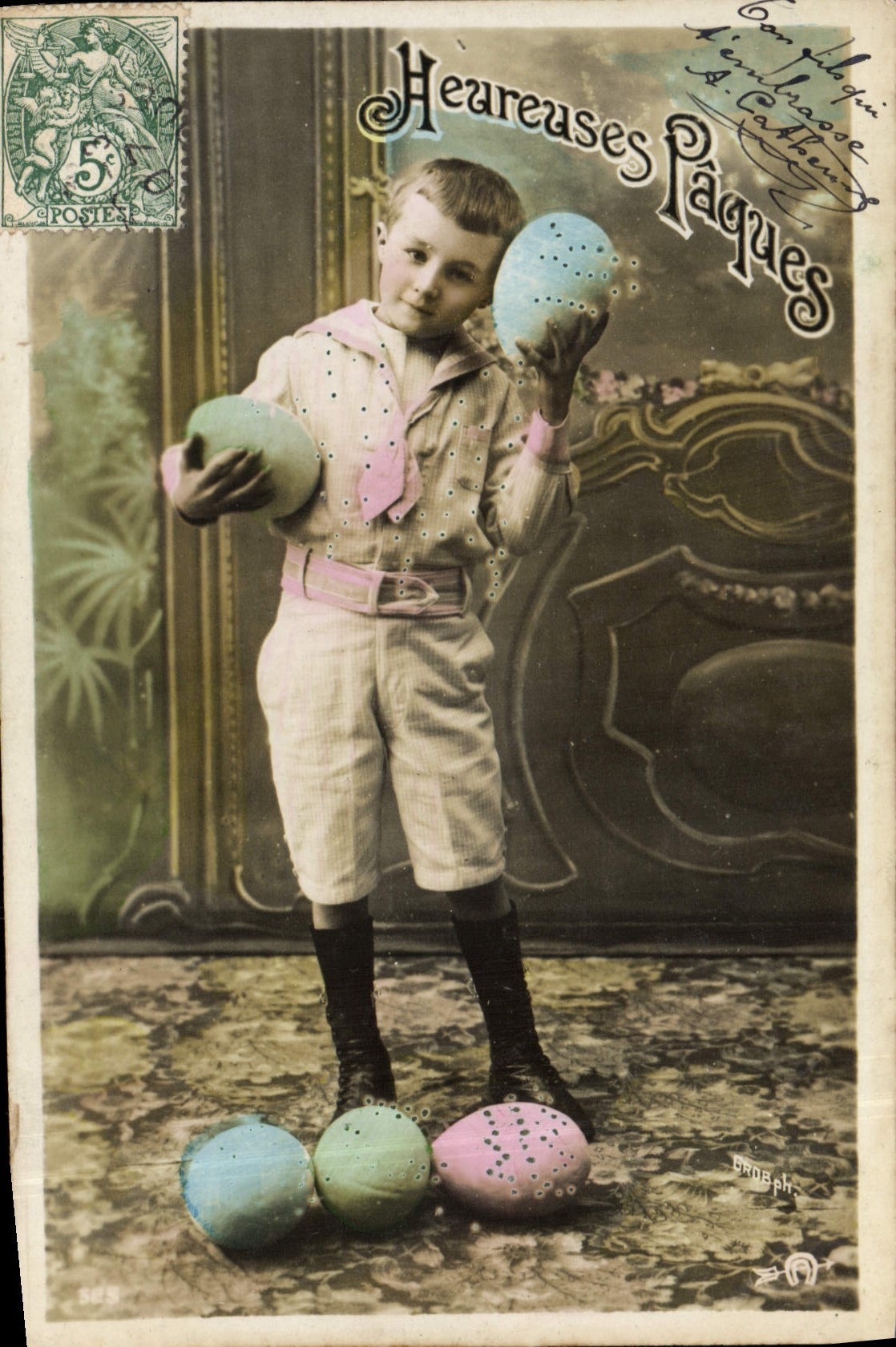 CPA Fantaisie Enfant Heureuses Paques