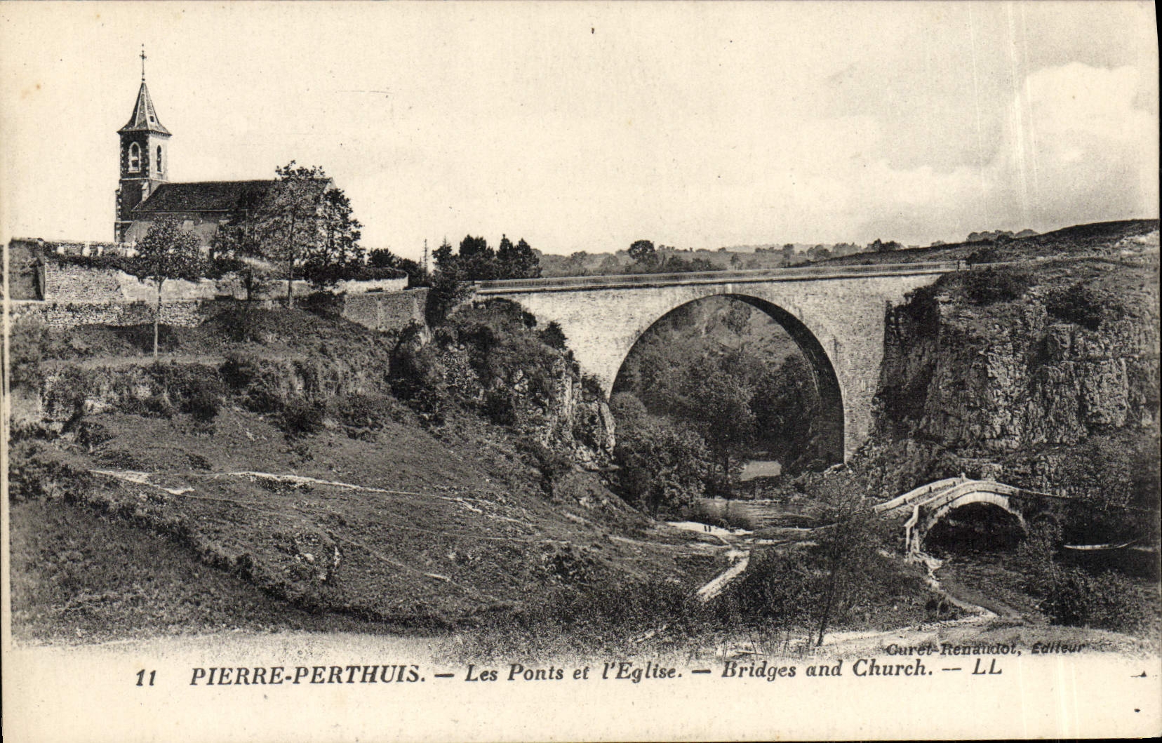 VINTAGE POSTCARD Pierre Perthuis Bridges and the Church