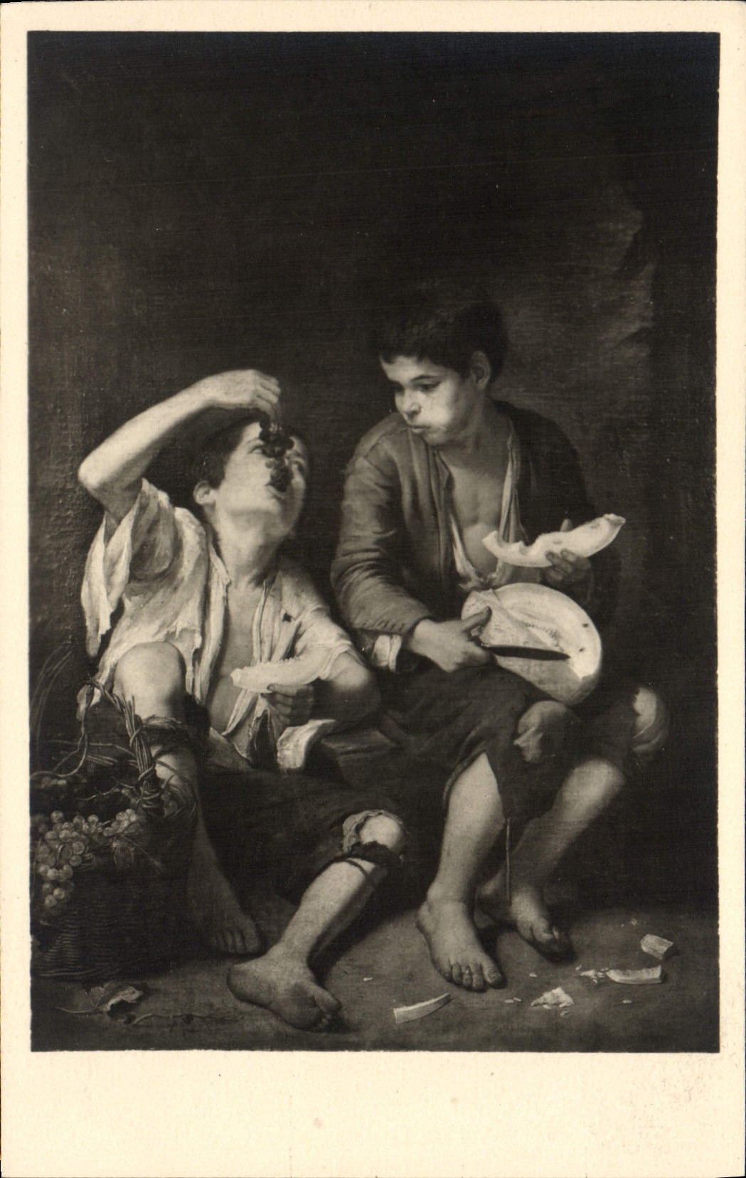 VINTAGE POSTCARD Fair of the chiefs of Work of the Art gallery of Munich Murillo the grape and water melon eater