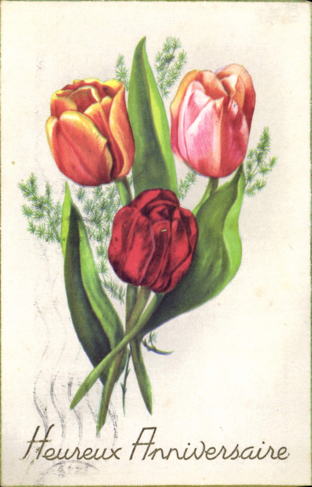 CPA Fantaisie Fleurs Heureux Anniversaire 