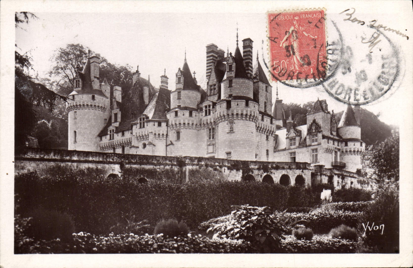 VINTAGE POSTCARD Soft France Loire ch4ateau Castle of Rigny Worn Overall picture
