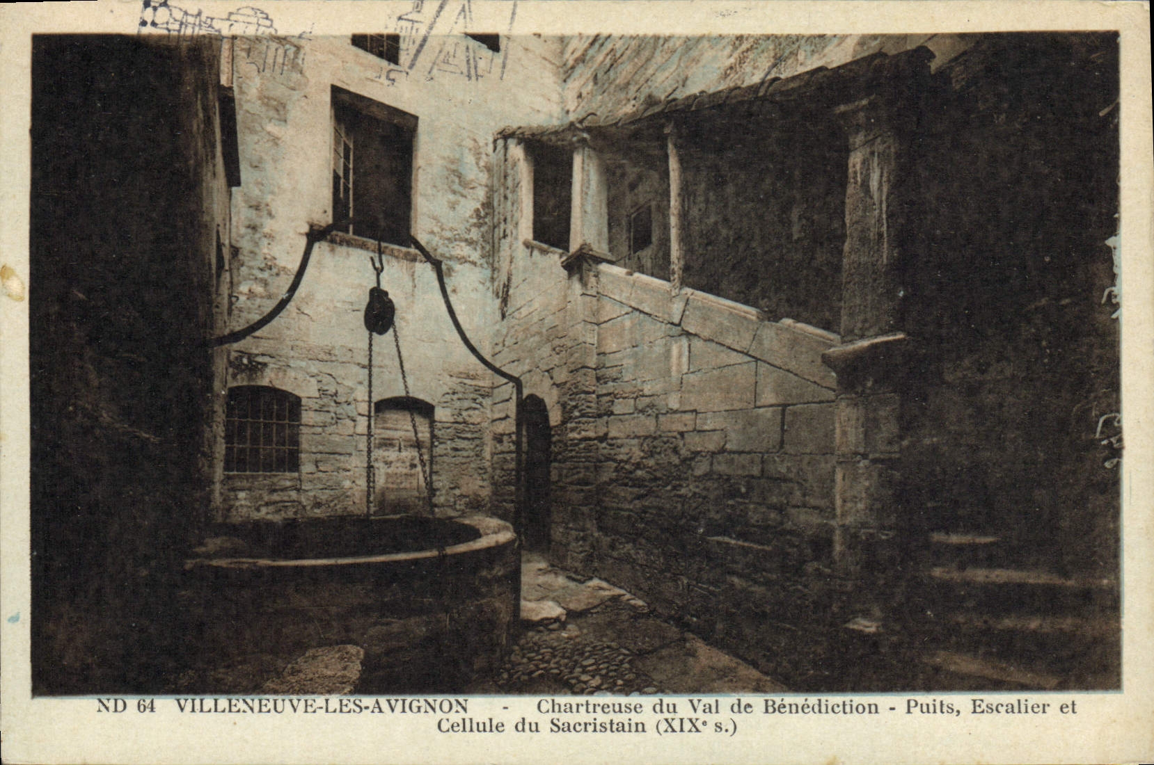VINTAGE POSTCARD Villeneuve Avignon Chartreuse of the Valley of Blessing well staircase and cell of the sexton