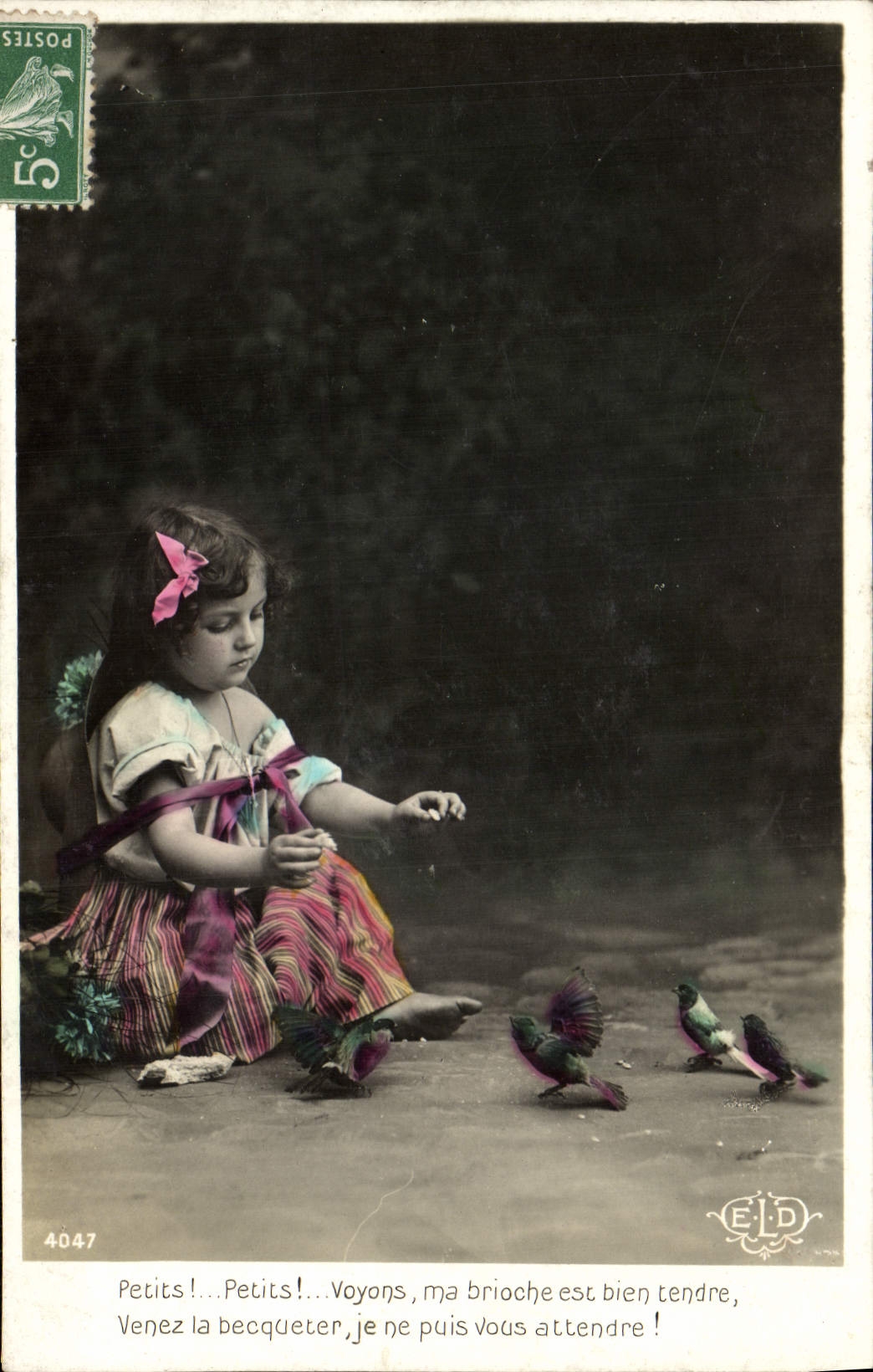VINTAGE POSTCARD Fantasy Child Birds