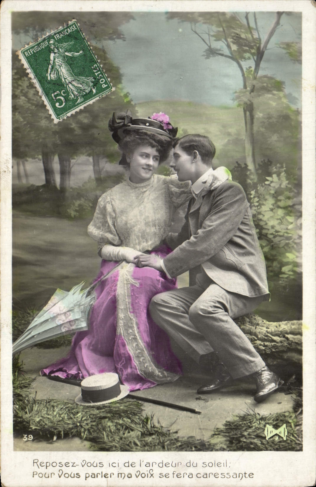 VINTAGE POSTCARD Fantaisie Woman Rest here heat of the Sun