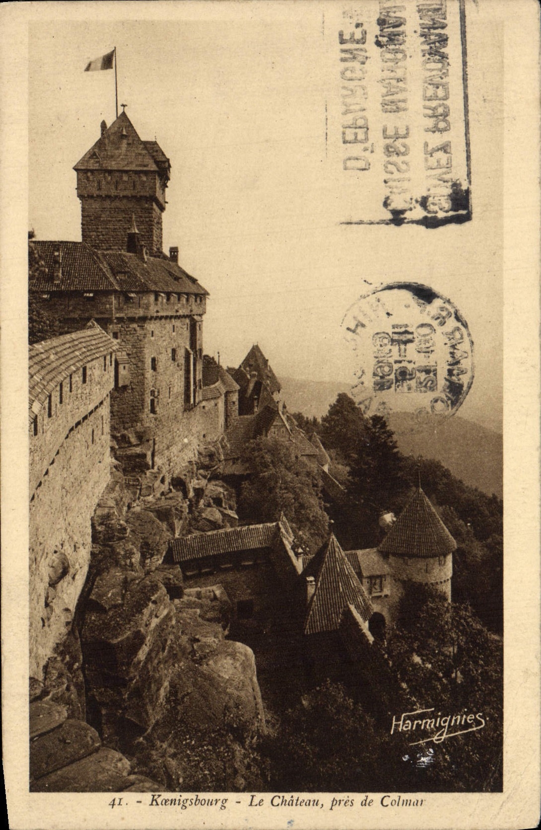 POSTAL Koenigsbourg de la VENDIMIA el castillo cerca de Colmar