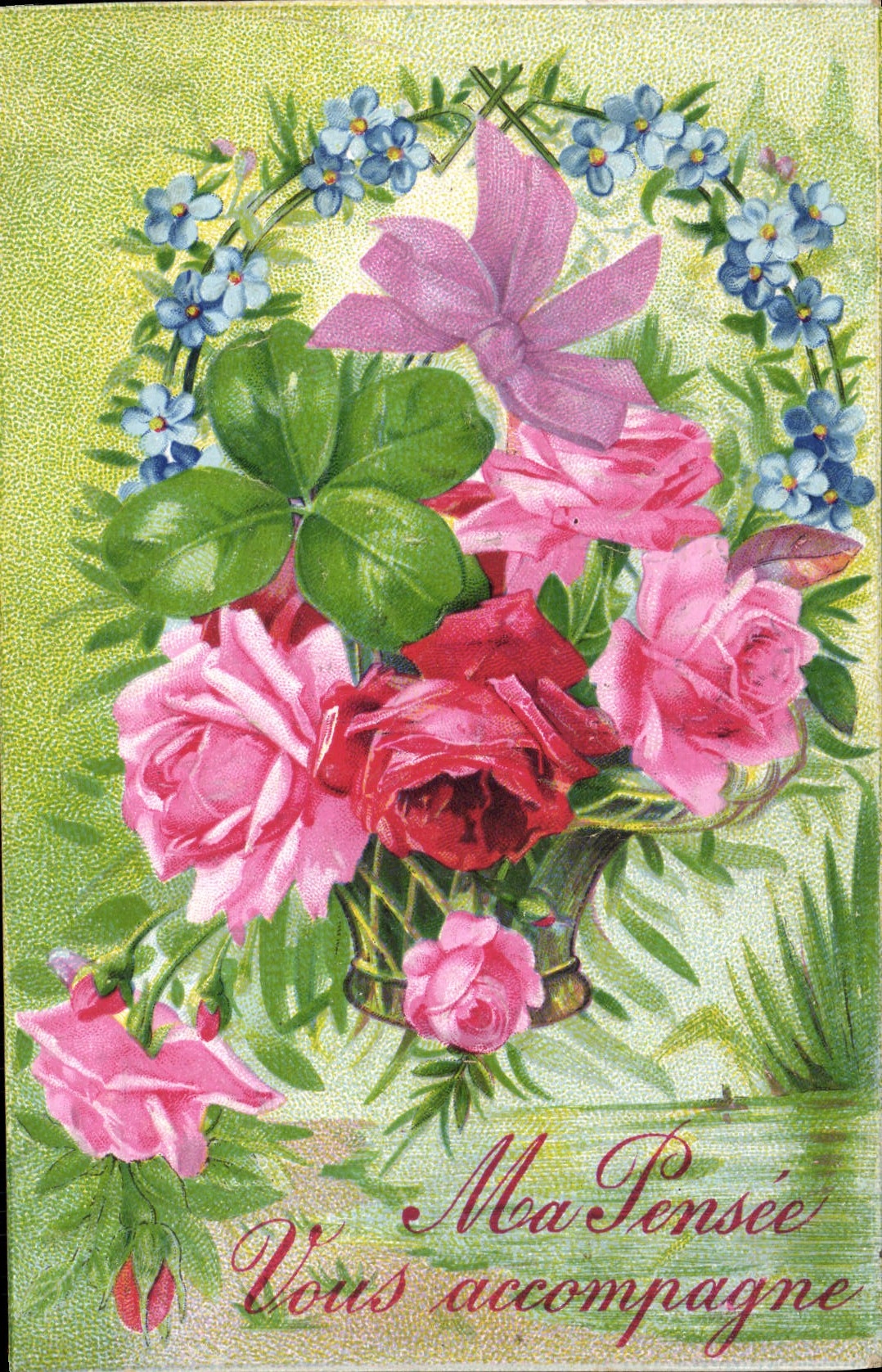VINTAGE POSTCARD My Thought Accompanies You Flowers