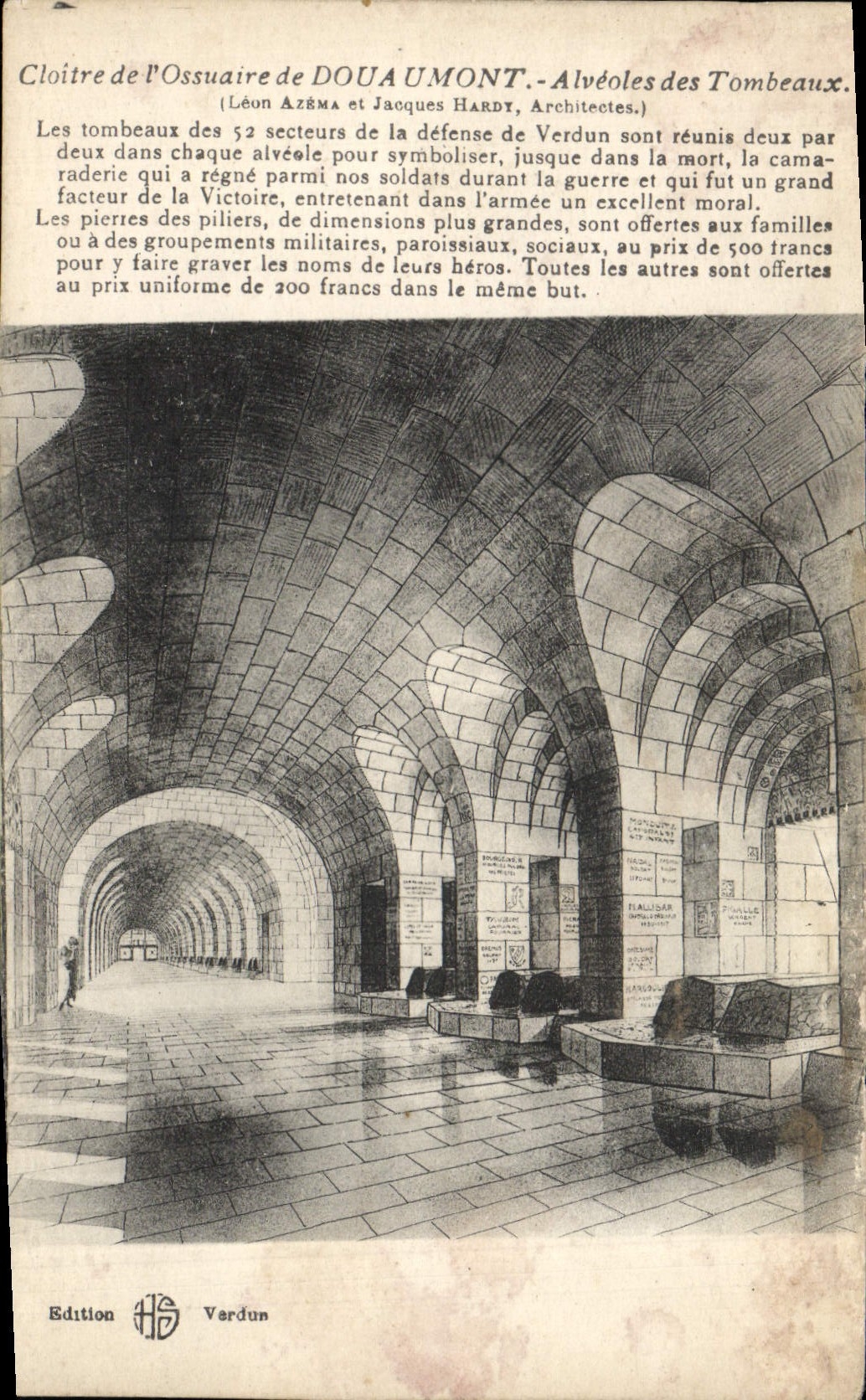 VINTAGE POSTCARD Cloister of the Ossuary of Douaumont Cells of the Tombs