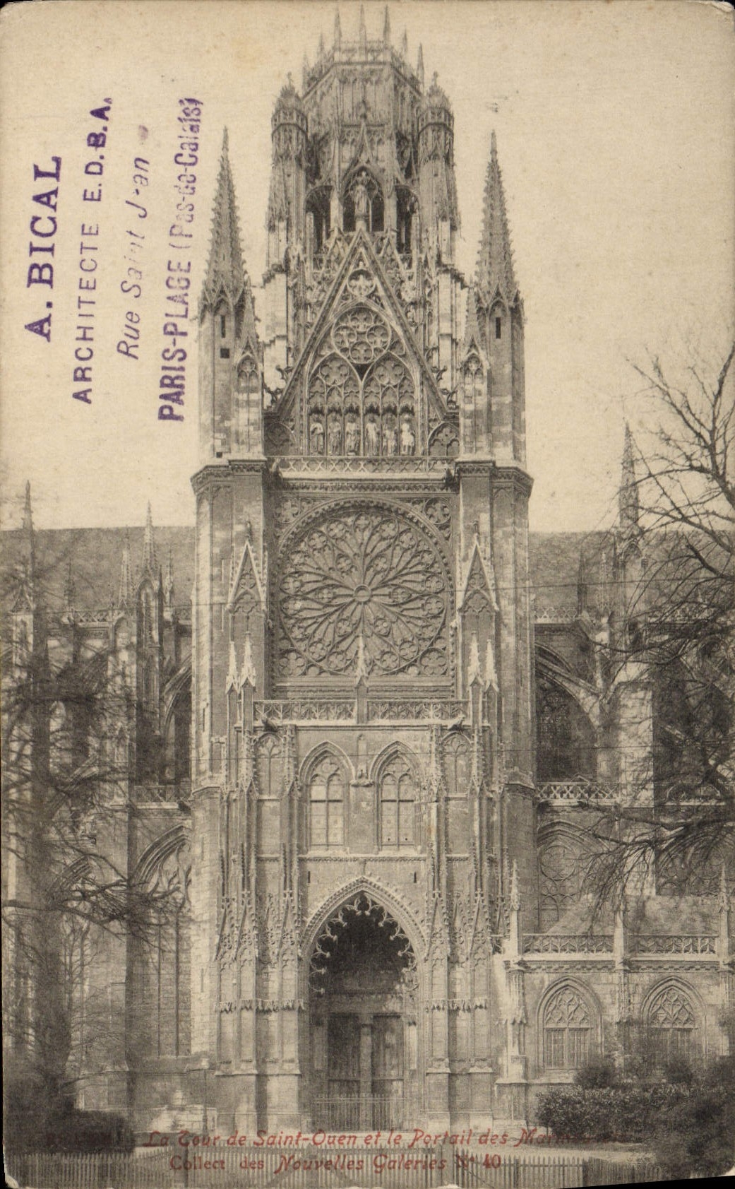 VINTAGE POSTCARD Rouen the tower of Ouen Saint and the gate of Marmousets
