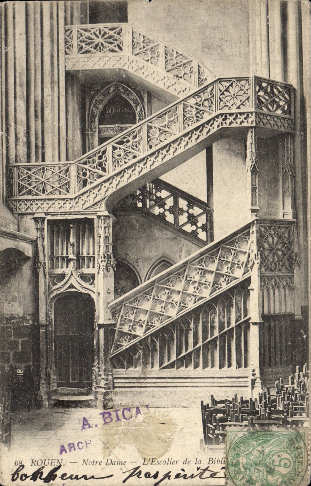 CPA Rouen Notre Dame L'Escalier de la Bibliotheque 