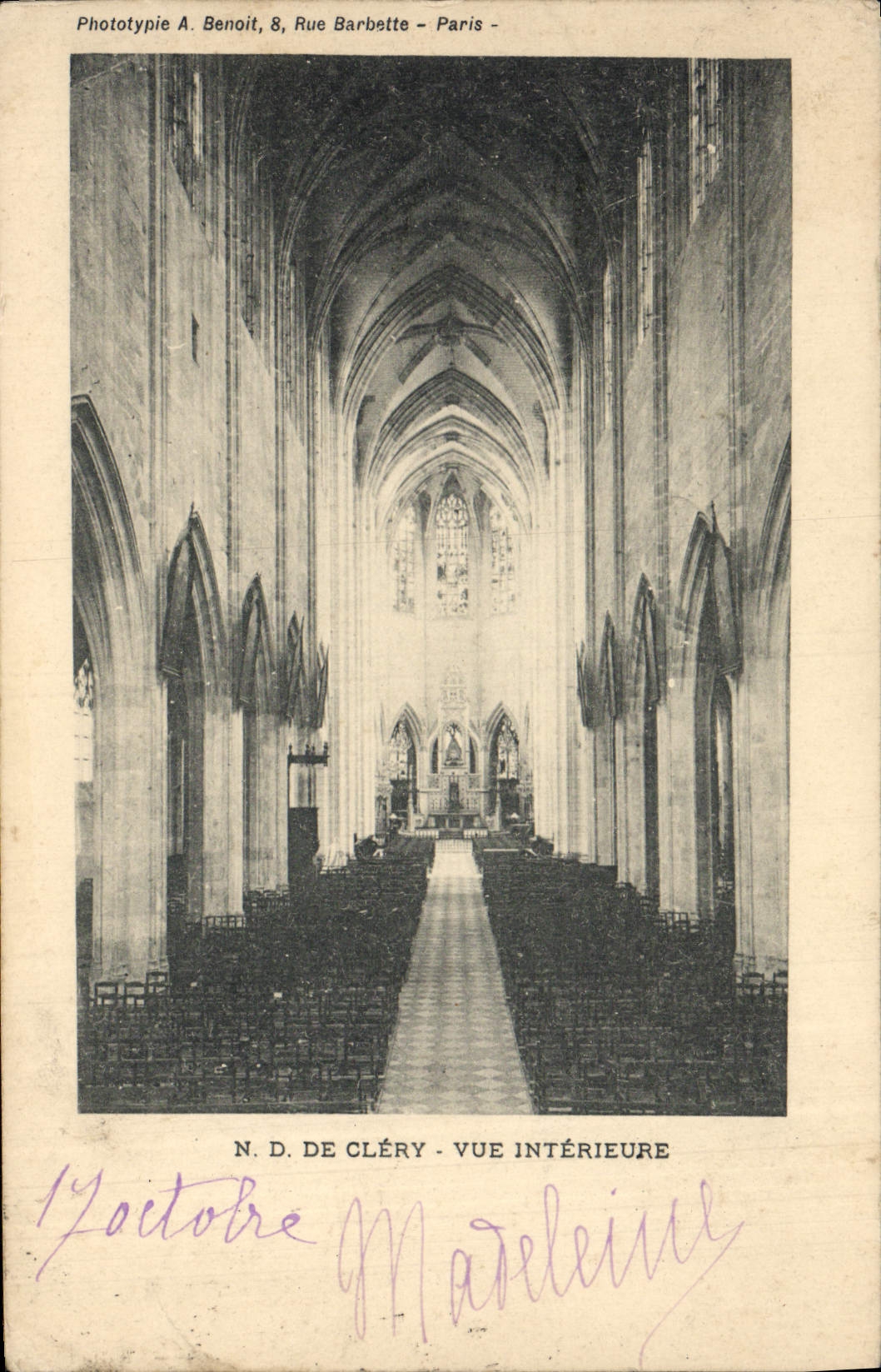 VINTAGE POSTCARD Clery Seen Interior Notre Dame