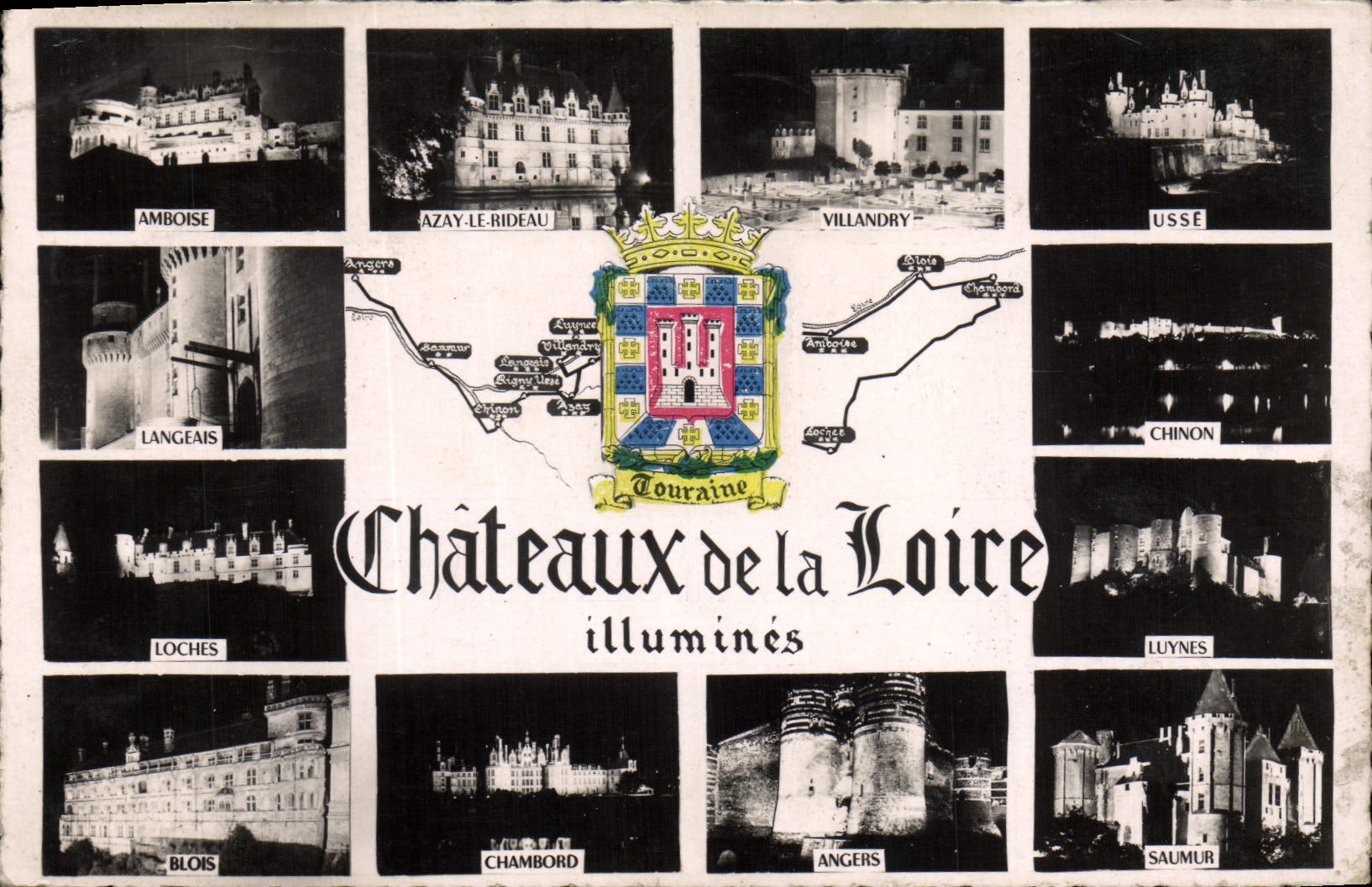 MODERN CARD Loire ch4ateau Illuminate Amboise Azay the Curtain Villandry Usse Langeais