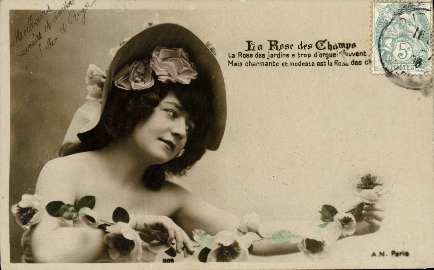 VINTAGE POSTCARD Fantasy Woman the pink of the fields