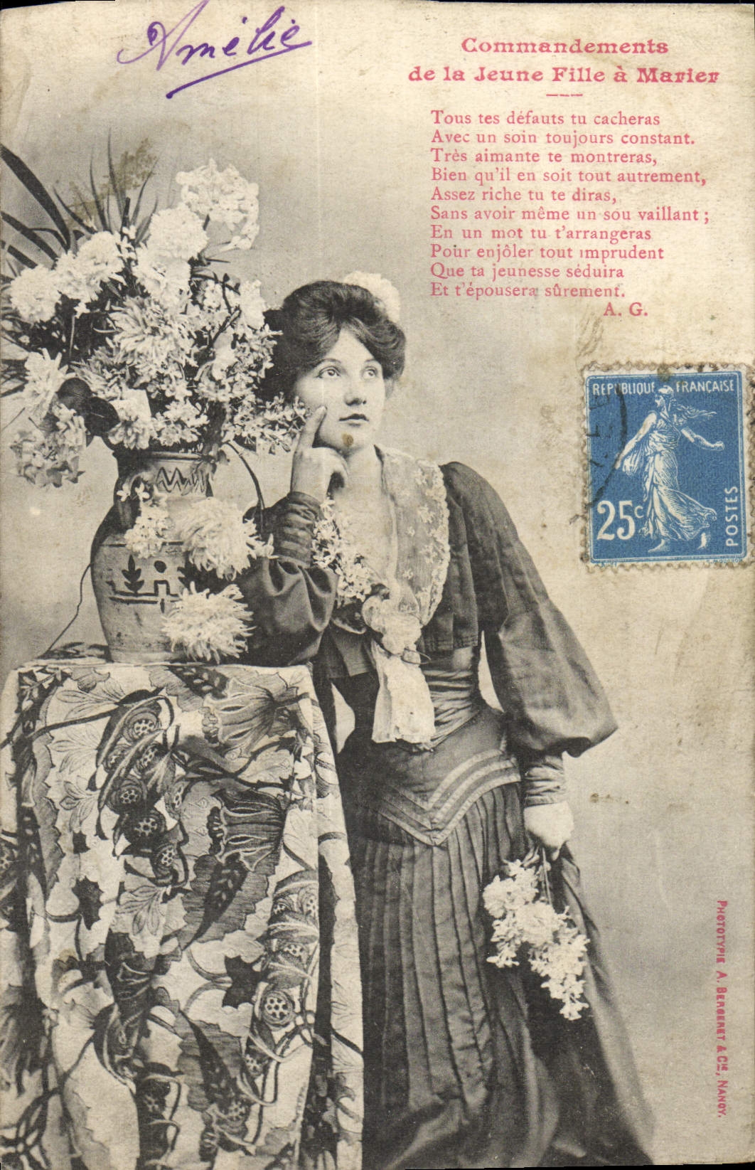 VINTAGE POSTCARD Commandements Of the Jeanne Fille has Marier Woman