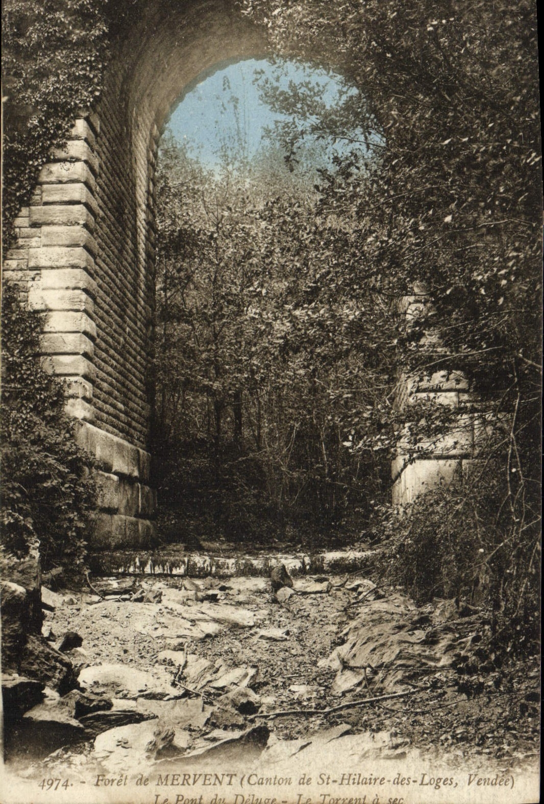VINTAGE POSTCARD Drill of Mervent Canton of St Hilaire of the cabins the bridge of the flood the dry torrent