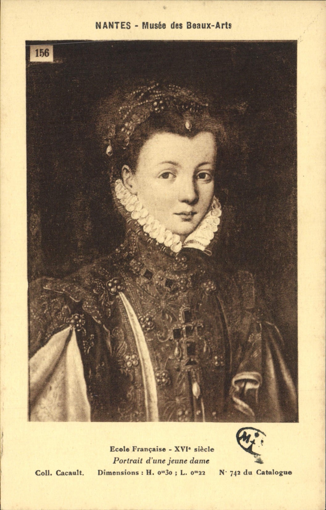 VINTAGE POSTCARD Nantes Museum Of Beautiful arts Portrait of a young lady