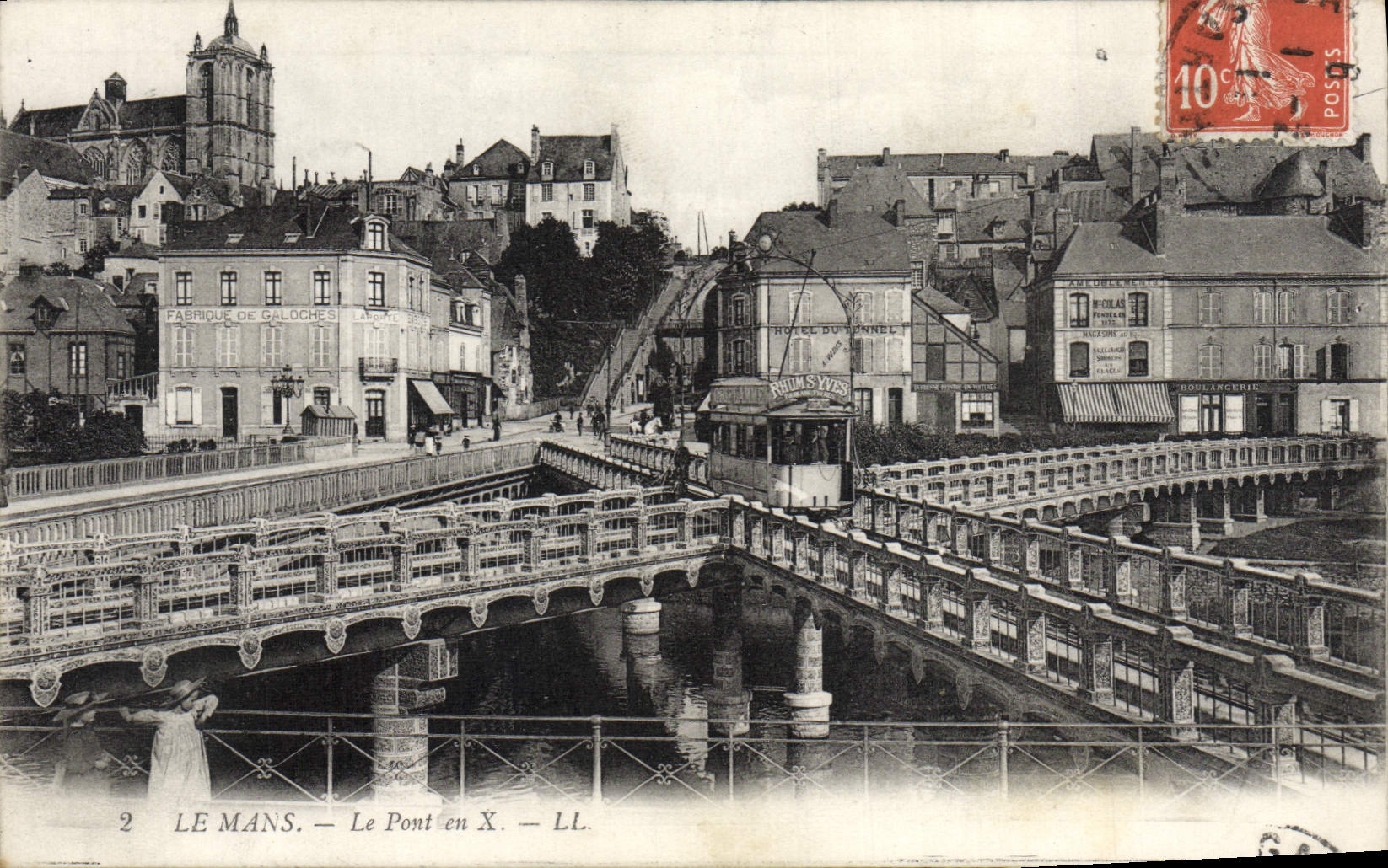 CPA Le Mans Le Pont en X Tramway