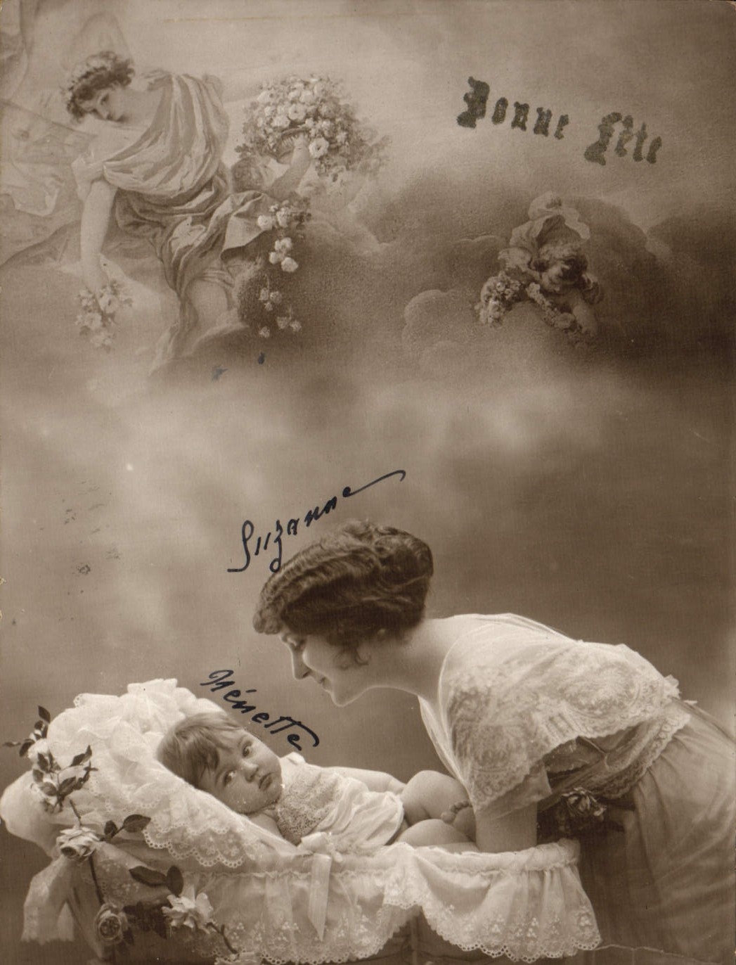 VINTAGE POSTCARD Fantasy Child wife Baby Happy New Year