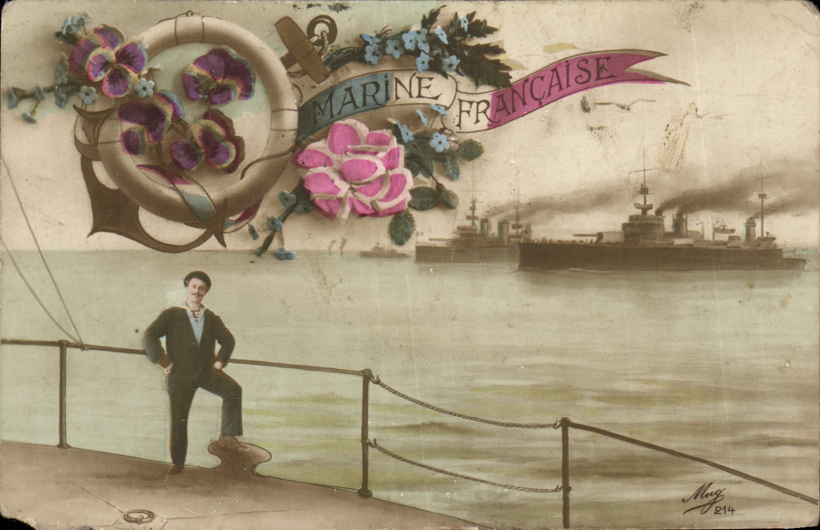 VINTAGE POSTCARD Fantasy French Navy Sailor Boat