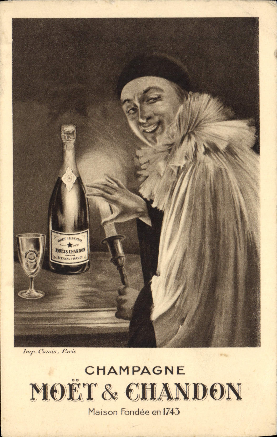 VINTAGE POSTCARD Champagne Moet Chandon Pierrot champagne