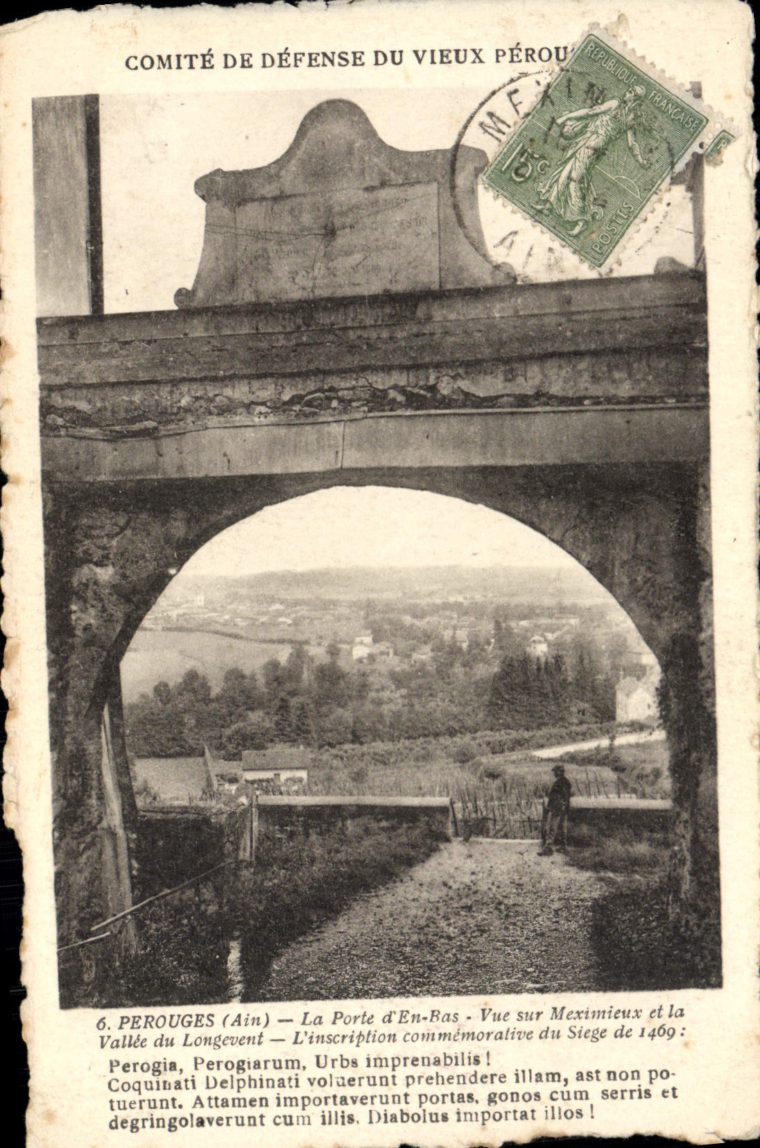 CPA Perouges La Porte Vue sur Meximieux et la Vallee du Longevent Vignette Tuberculose
