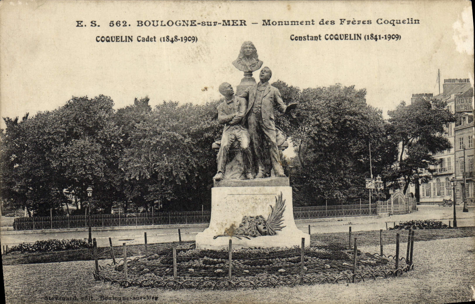VINTAGE POSTCARD Boulogne on Sea Monument of the Brothers Coquelin Moliere