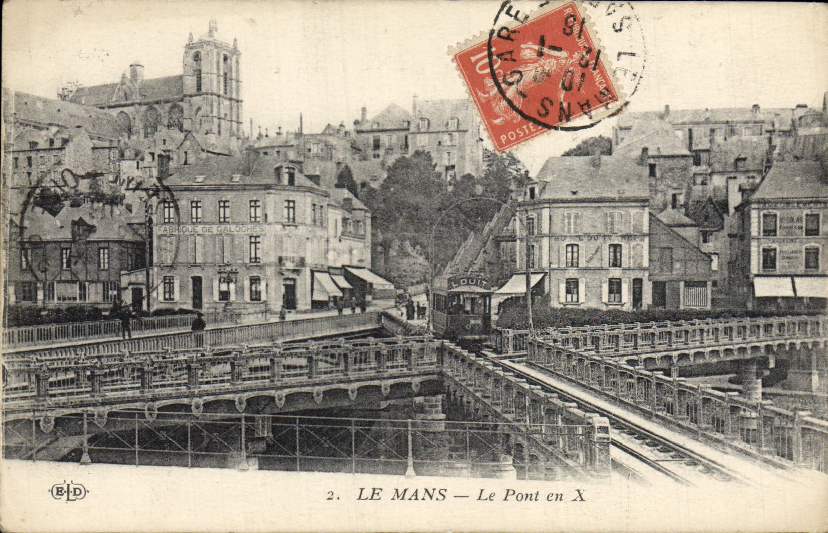 CPA Le Mans Le Pont en X Tramway