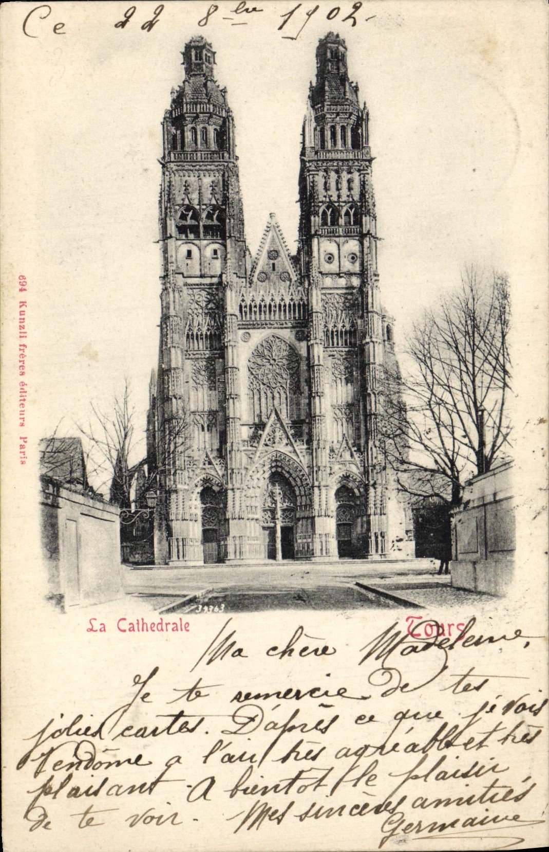 VINTAGE POSTCARD the Cathedral Tours Savonnieres Seal