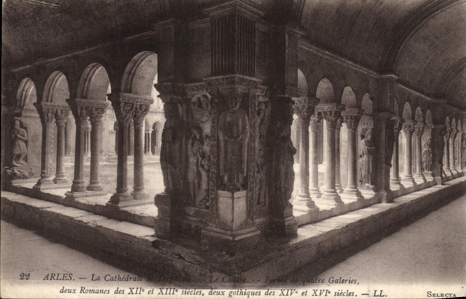 VINTAGE POSTCARD Arles the Cathedral St Trophime the cloister Porch of four galleries
