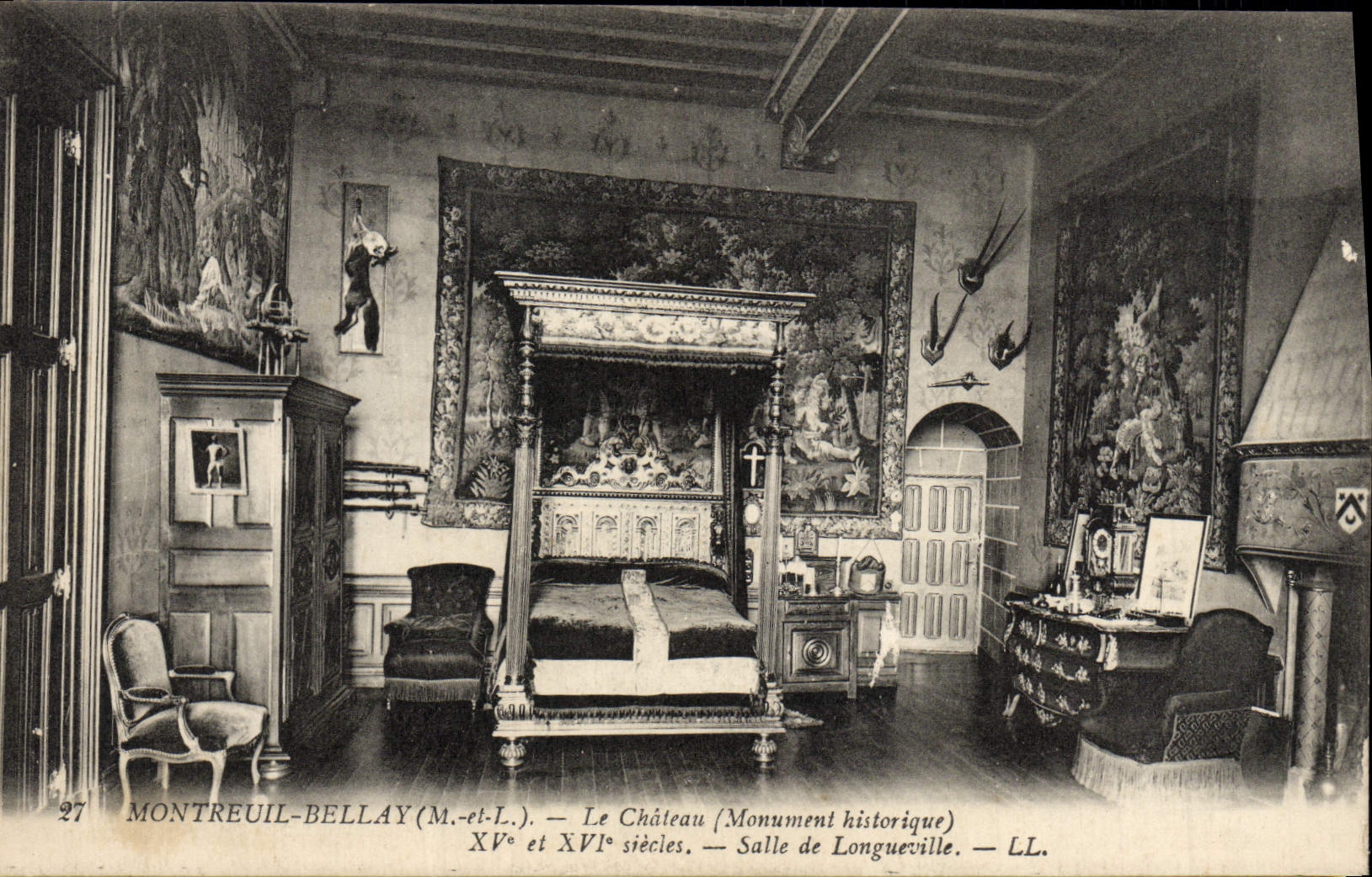 VINTAGE POSTCARD Montreuil Bellay the Castle Room of Longueville