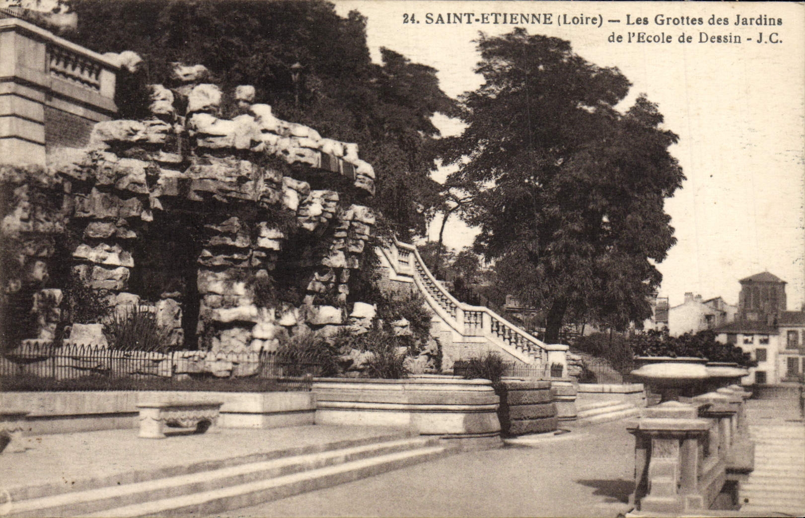 VINTAGE POSTCARD Holy Etienne Caves Of the gardens of the art school