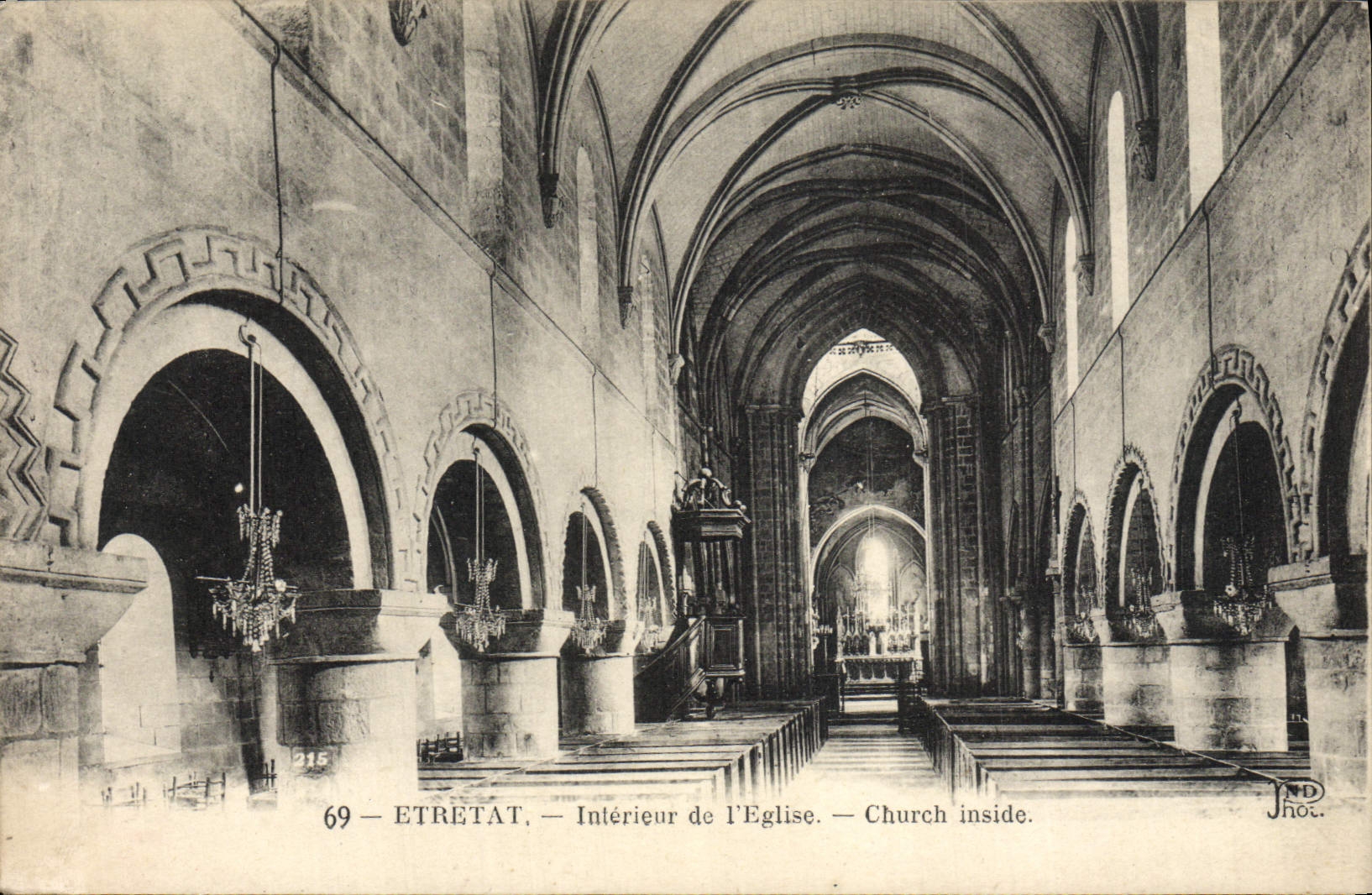 VINTAGE POSTCARD Interior Etretat De I' Eglise Church