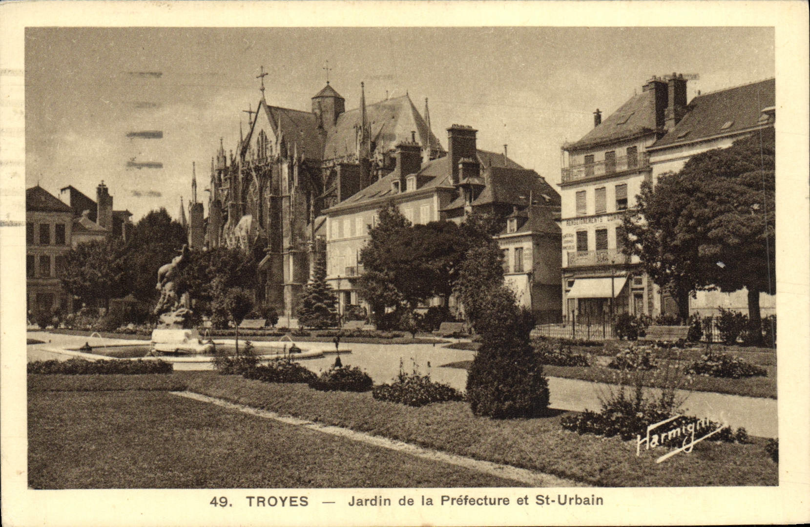 VINTAGE POSTCARD Troyes Garden Of the Prefecture And St Urbain