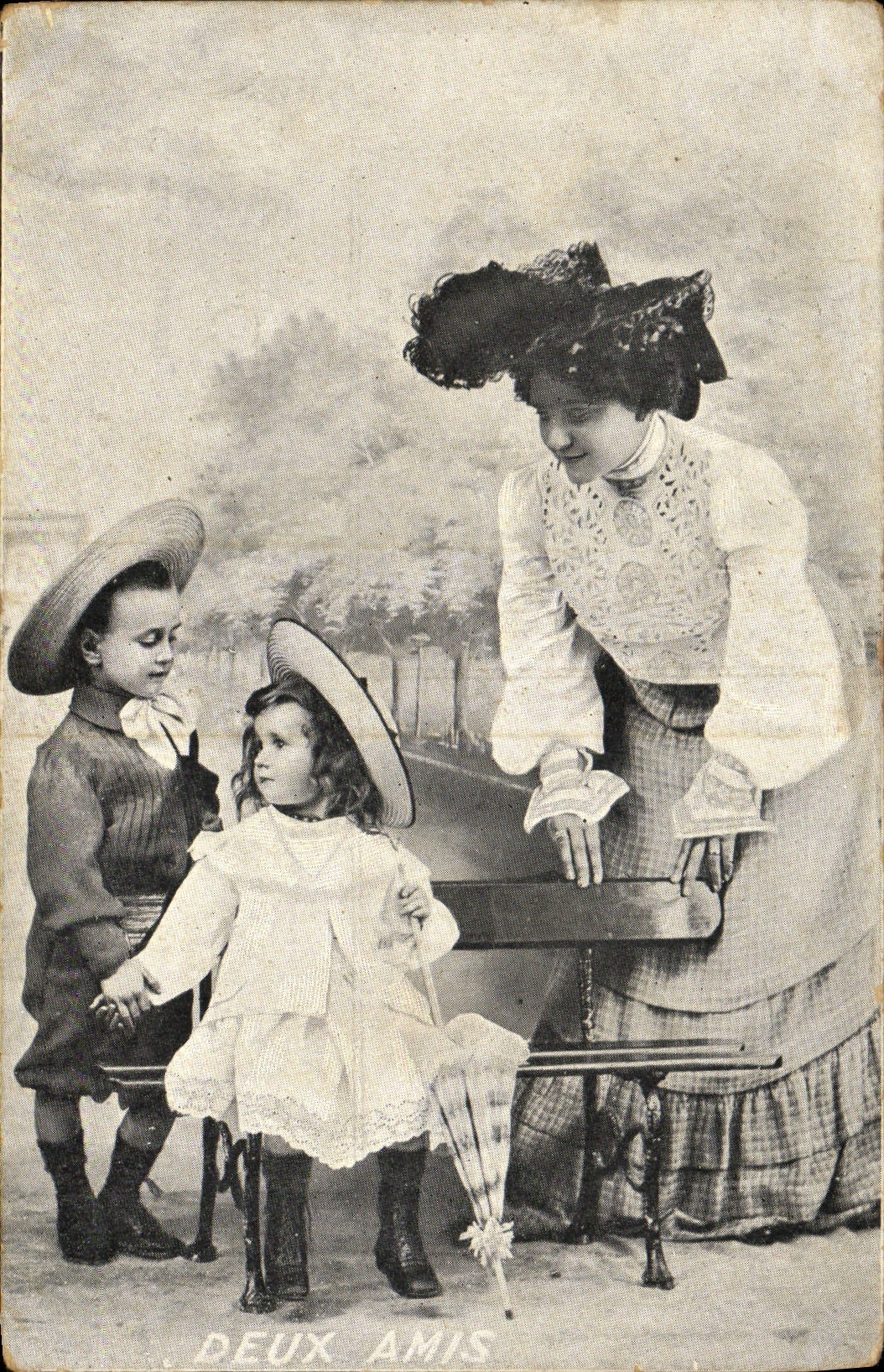 VINTAGE POSTCARD Two Friends Woman Children