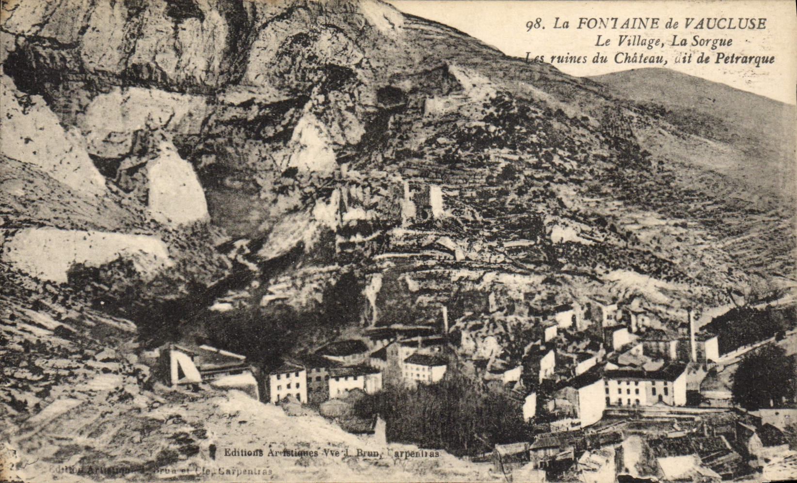 VINTAGE POSTCARD the Fountain Of Vaucluse the Village Sorgue ruins of the castle known as of Petrarque