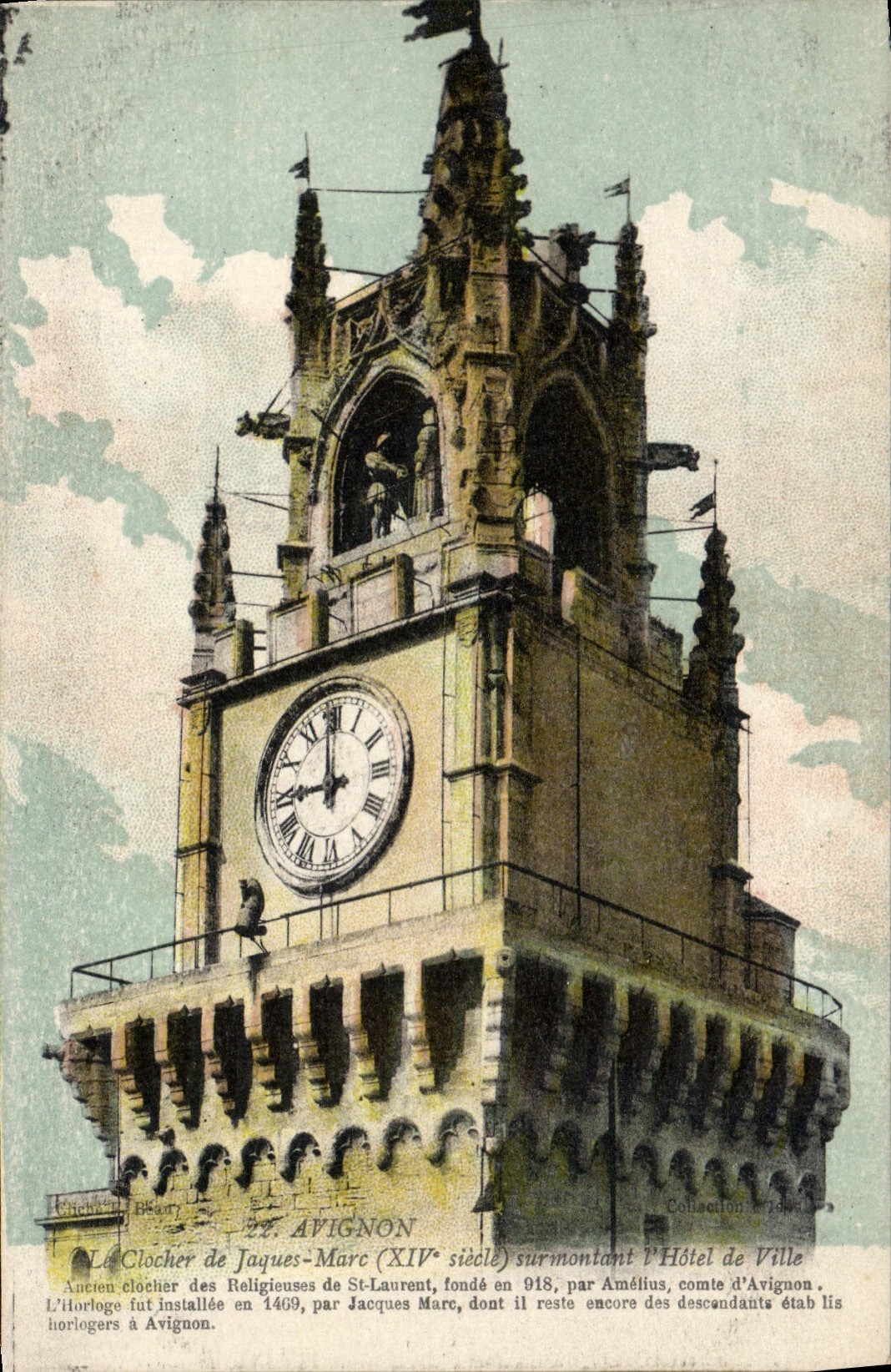 POSTAL Avignon de la VENDIMIA el orujo del De Jacques de la Campana-torre que supera el hotel del vlle