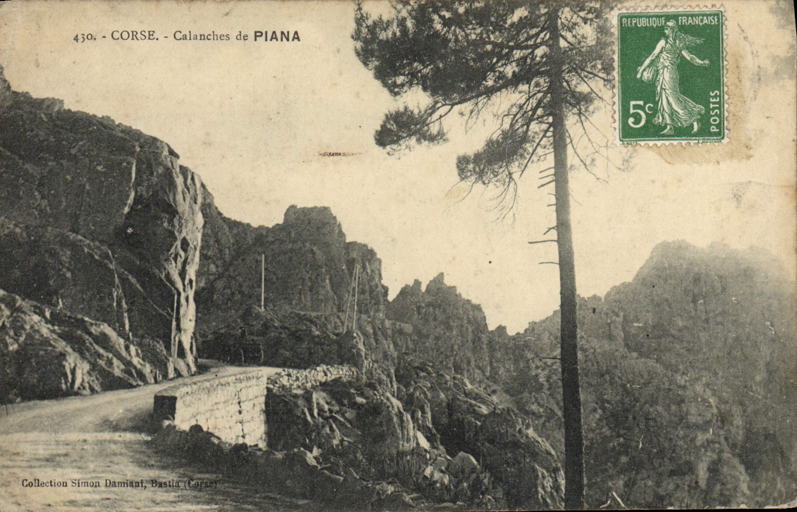 POSTAL Córcega Creeks De Piana de la VENDIMIA