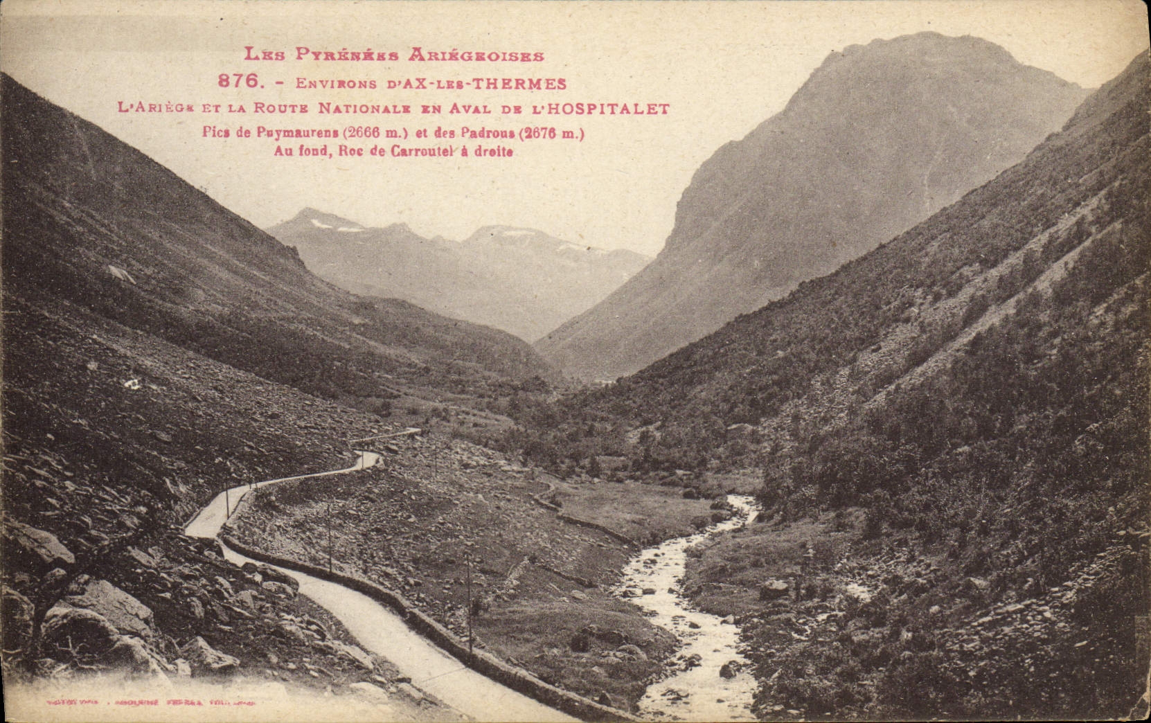 CPA Les Pyrenees Ariegeoises Ax Les Thermes L'Ariege et la route nationale en aval de l'Hospitalet 