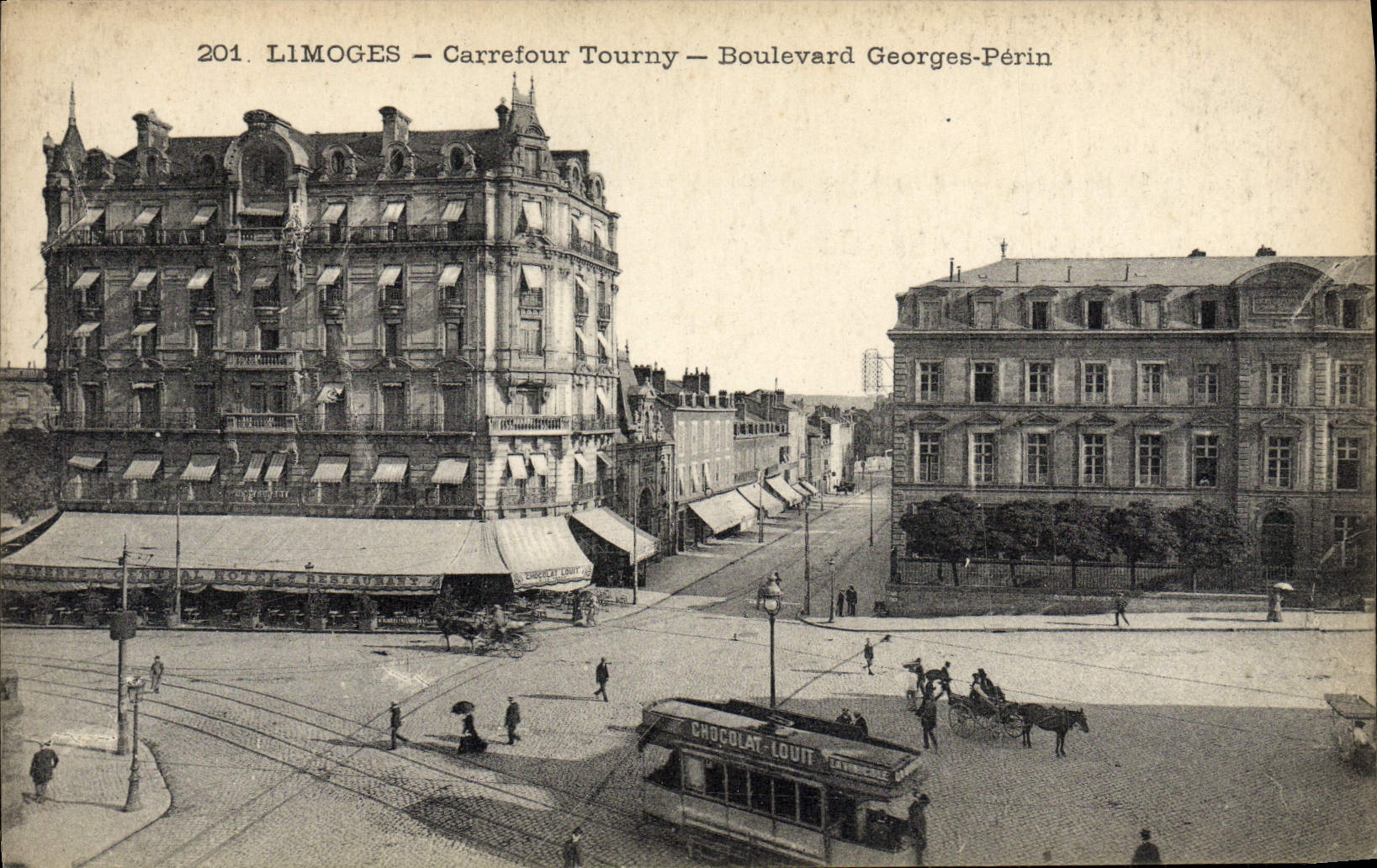 VINTAGE POSTCARD Limoges Carreiour Tourny Boulevard Georges Perin Tram