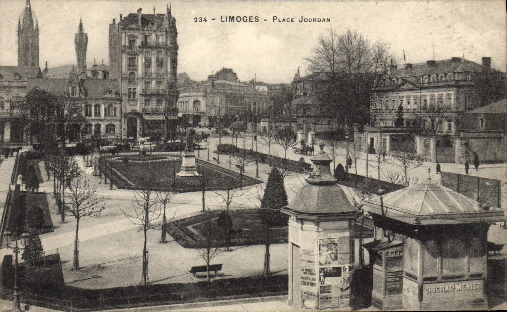 VINTAGE POSTCARD Limoges Places Jourdan Chocolat Miller