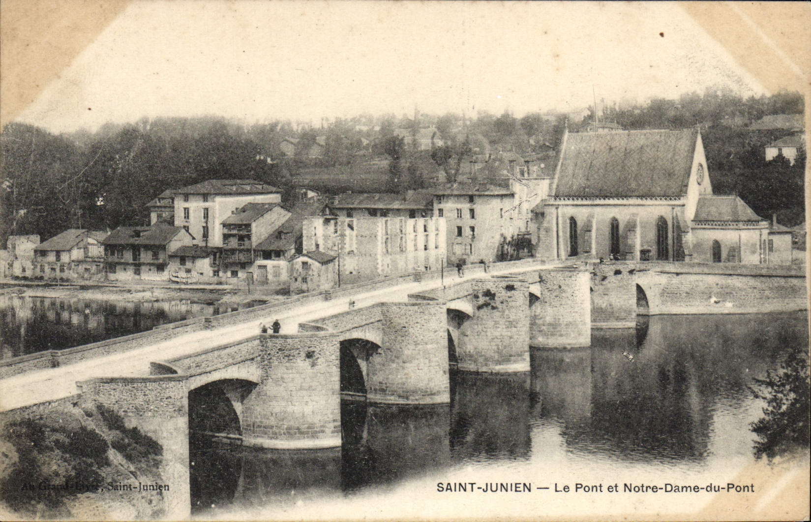 VINTAGE POSTCARD Holy Junien the Bridge And Notre Dame Of the Bridge