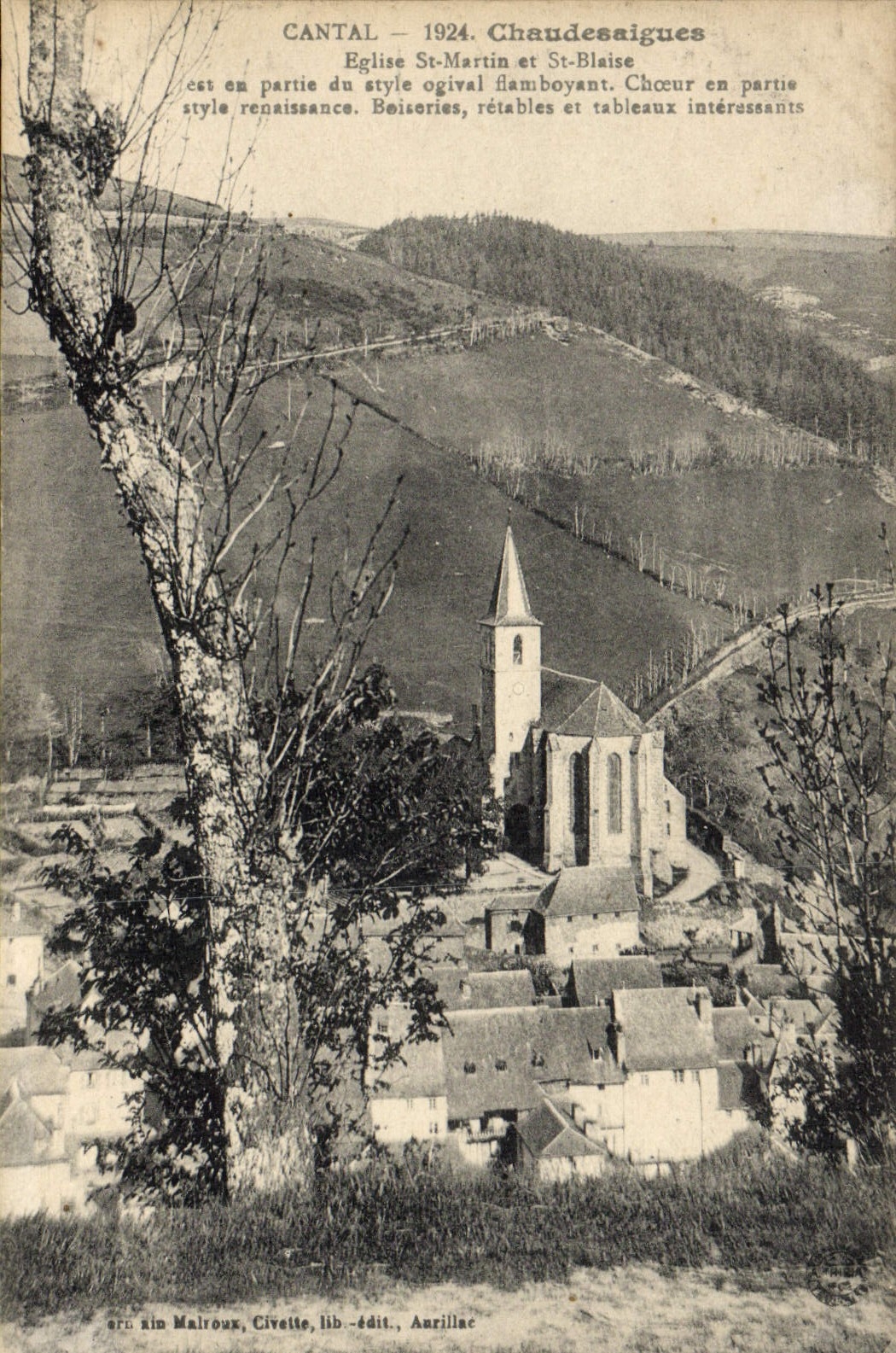VINTAGE POSTCARD Cantal Chaudesaigues Church St Martin and St Blaise